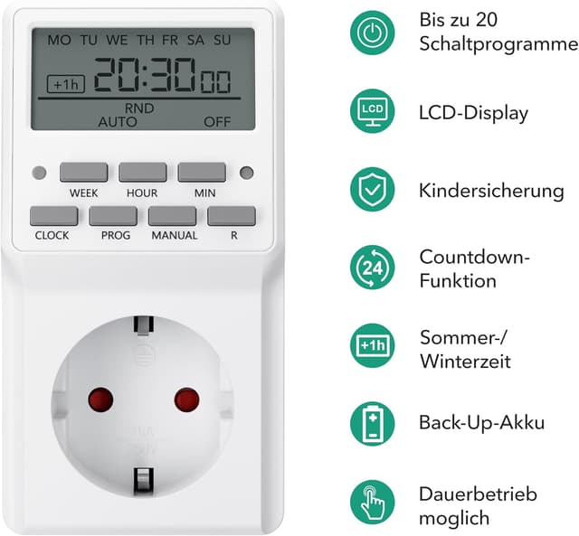Thumbnail 4 de HBN Wochenzeitschaltuhr 20 Schaltprogramme bis 3680 W
