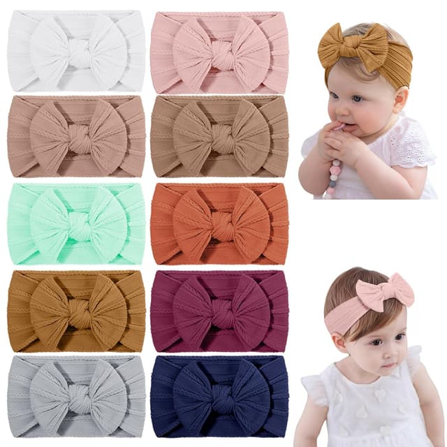 Detalle de DiULi Baby Stirnbänder (10 Stück) – Turban-Stirnband mit Schleifen-Design für Neugeborene & Kleinkinder