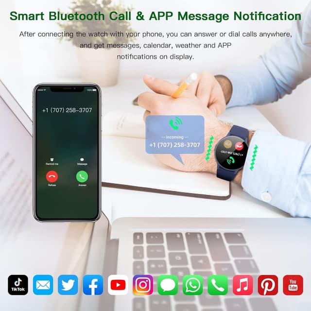 Detalle de Smart Watch for Women Men (Answer/Dial Calls) with 1.3" AMOLED Round Display, IP68 & Fitness Tracking – Blue