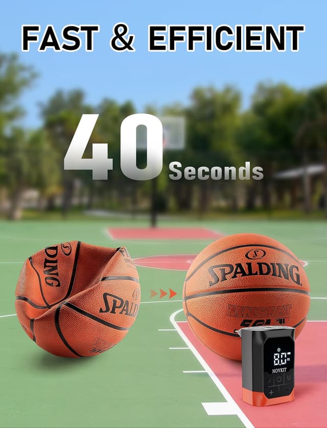 Detalle de NOVKIT Electric Ball Pump (2–17 PSI) with Precise Gauge, Rechargeable 2600 mAh for Basketball, Soccer & Football