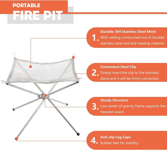 Thumbnail 1 de Portable Fire Pit Stainless Steel Foldable Fire Bowl