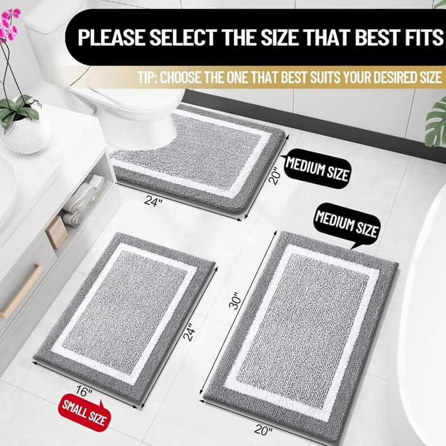 Detalle 2 de OLANLY Bathroom Rugs 24x16 Extra Soft Microfiber Bath Mat (Non-Slip, Machine Washable) – Small Grey