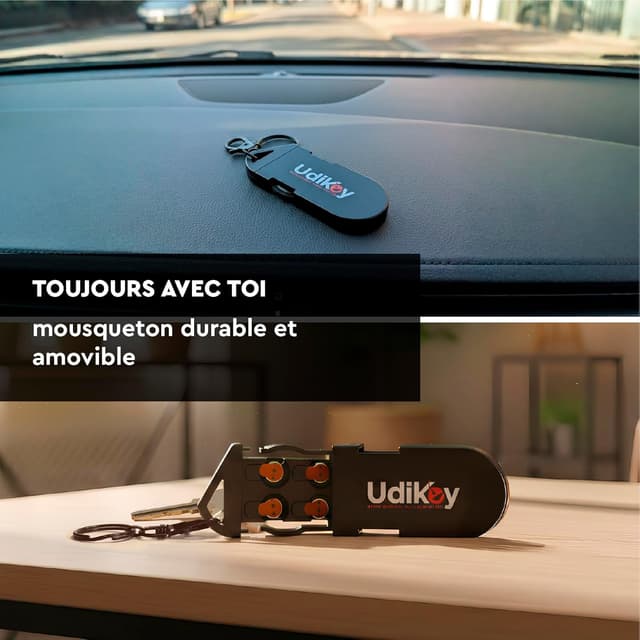 Detalle 2 de Boîte de rangement porte-clés pour piles d’appareils auditifs UdiKey (coque compacte rigide antichoc) – 6 compartiments