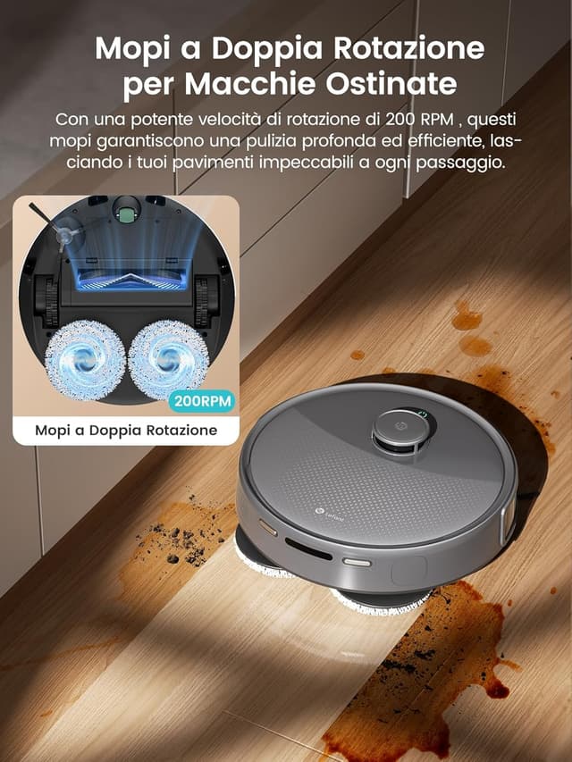 Detalle de Lefant M3 Robot Aspirapolvere Lavapavimenti con mappatura, WiFi e lavaggio mop ad acqua calda 45°C (grigio)