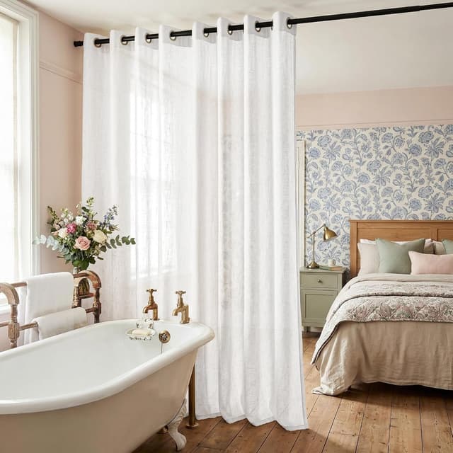 Detalle 2 de PONY DANCE White Voile Curtains 90 Drop Pair (52x90 inches) – semi-sheer linen-look eyelet panels for living rooms & bedrooms