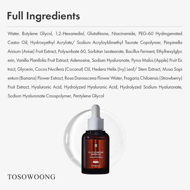 Thumbnail 6 de TOSOWOONG Glutathione Serum al 99% con 20.000 ppm, niacinamide e acido ialuronico (30 ml)