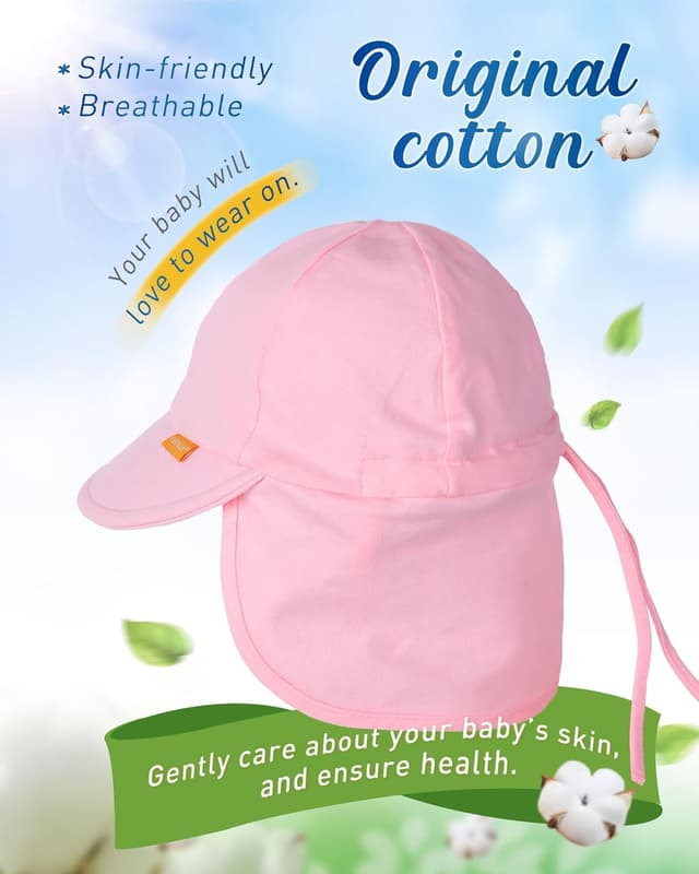 Detalle 2 de FURTALK Baby- & Kleinkind-Sonnenhut mit UPF 50+ UV-Schutz, verstellbarer Kinnriemen und Halsklappen