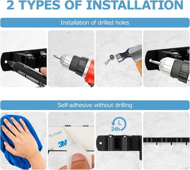 Thumbnail 4 de Carehabi 5 soportes para escobas con 4 ganchos