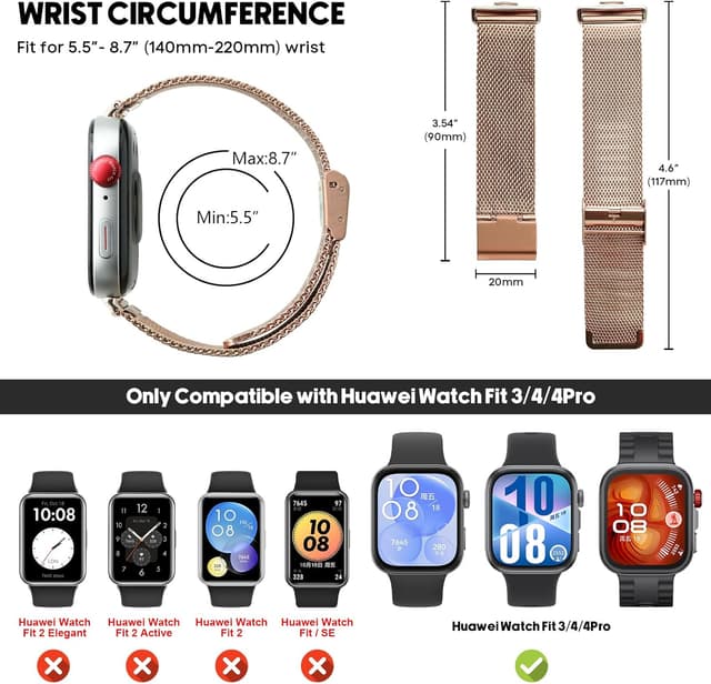 Detalle 2 de MIJOBS stainless steel metal strap for Huawei Watch Fit 3 (and Fit 4 family) — adjustable, waterproof replacement