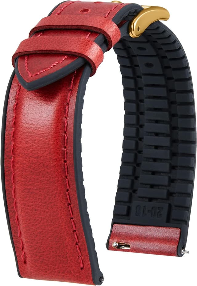 Detalle de BINLUN leather watch strap (oil wax leather + silicone hybrid) 14mm–22mm with pin buckle