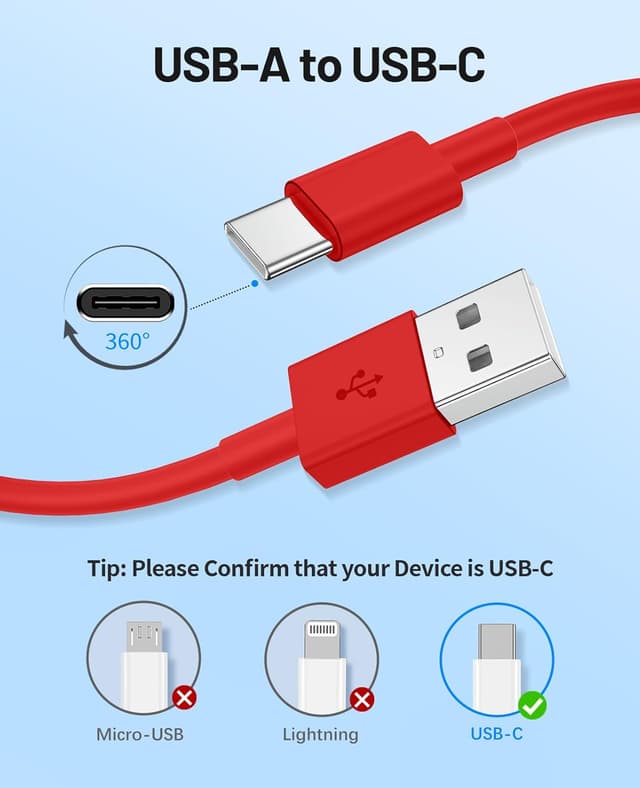 Thumbnail 6 de Ertra-Long Extra Long USB-C Cable (2-pack, 15ft total) USB-A to USB-C Fast Charging for iPhone, iPad, Samsung, and more (Red)