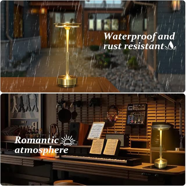 Thumbnail 6 de Rechargeable Cordless Table Lamp (5200mAh) with USB-C Charging, 3-Colour Stepless Dimming, IPX4 Waterproof (2 Pack Gold)