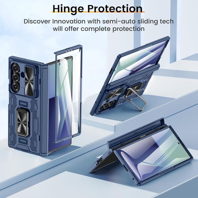 Thumbnail 2 de VEGO for Samsung Galaxy Z Fold 7 Case (Blue) with Hinge Protection, Slide Camera Cover, 360° Ring Stand & Built-in Screen Protector