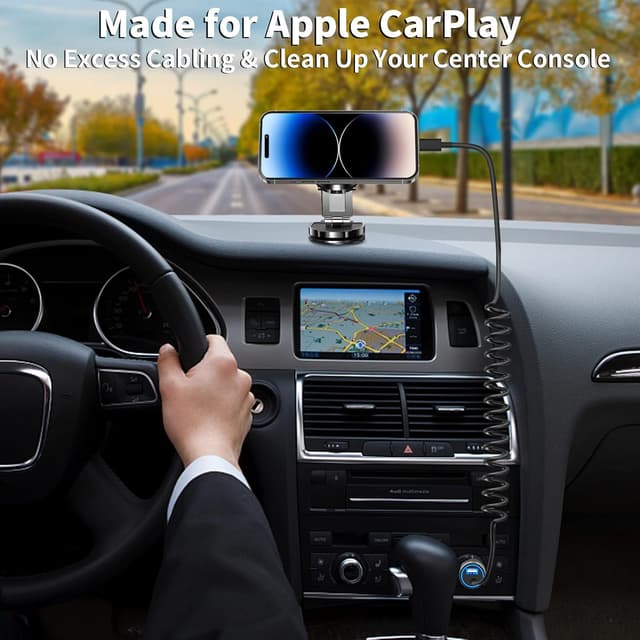 Detalle de Caiinei MFi Certified 4.8A Dual USB Car Charger with 6FT Coiled Lightning Cable