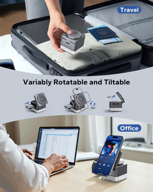 Detalle 2 de KPON Nightstand Charging Station (15W) — 3-in-1 MagSafe Wireless Charger Stand with Night Lamp