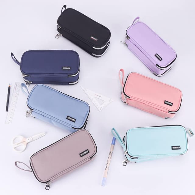 Detalle 2 de COLOCASTLE Federmäppchen groß mit 3 Fächern (Rosa) – Pencil Case für Schule, Büro & Teenager