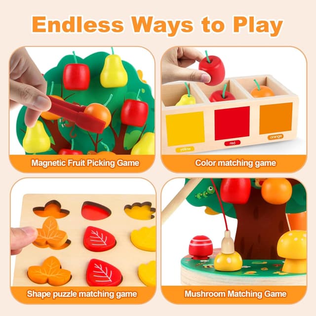 Detalle 2 de INIFEIDALA Montessori apple picking tree toy