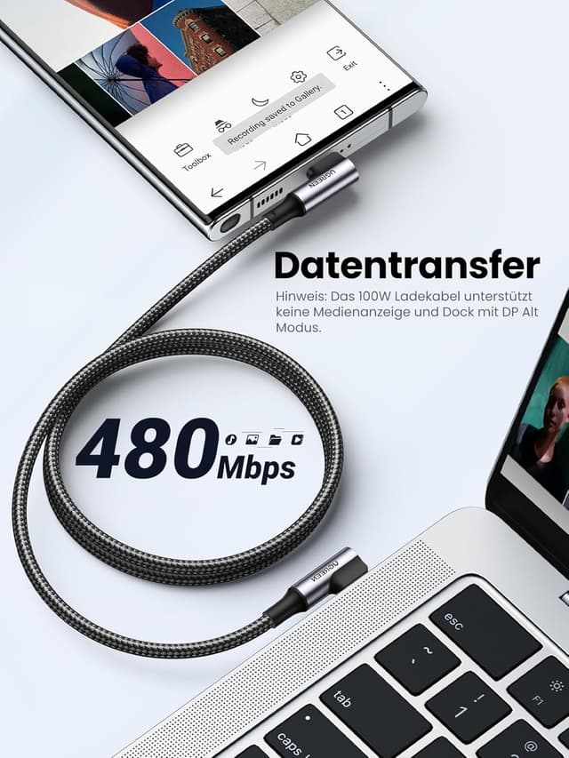 Thumbnail 2 de UGREEN USB C Kabel 100W Winkel 2m