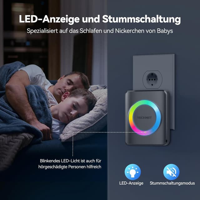 Detalle de TECKNET Funkklingel Set mit 600 m Reichweite, IP65 und Plug-In-Empfänger (1 Sender, 1 Empfänger, Klingelknopf)