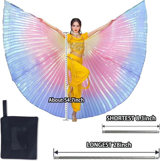 Detalle de Baisdan Isis Ailes avec bâtons télescopiques et sac de transport – ailes pour danse du ventre, carnaval et Halloween