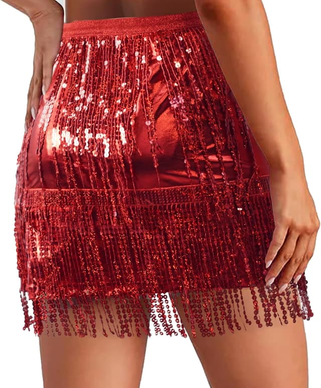 Detalle de Sequin tassel fringe skirt for belly dance