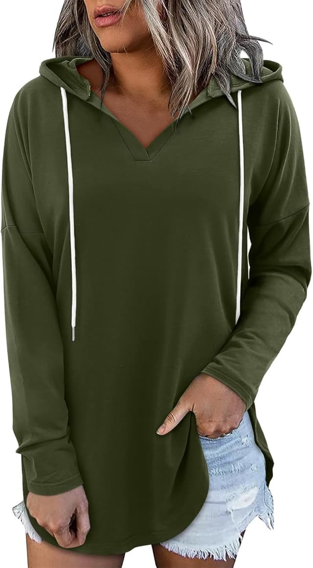 Detalle 2 de CHICZONE Ladies Oversized Hoodie Pullover Top with V-neck & Drawstring Hood
