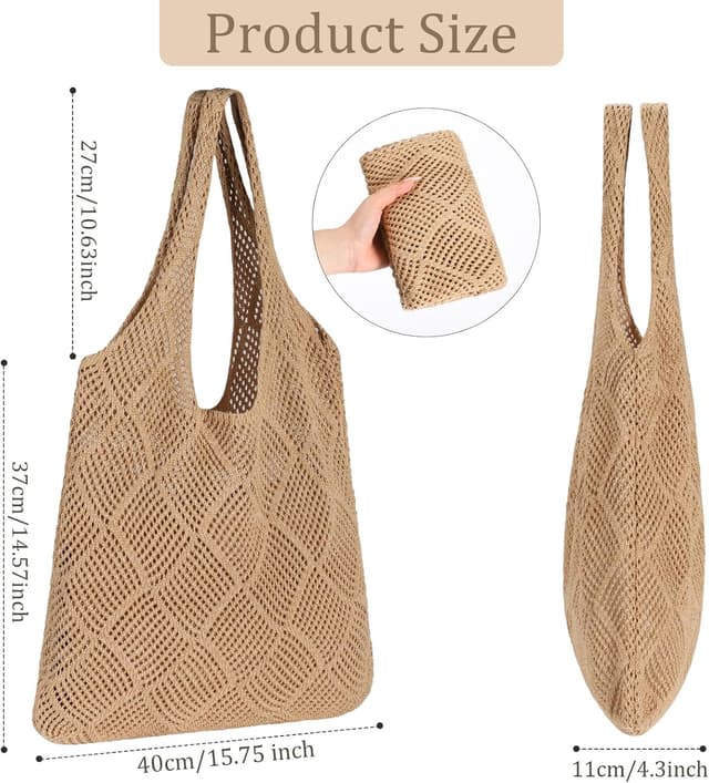 Detalle de Etercycle Crochet Tote Bag – Mesh beach bag in brown for summer days