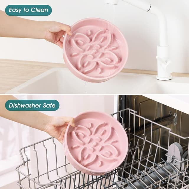 Detalle de Hundenapf Keramik von vancasso (MSGW) Slow-Feeder: Puzzle-Blumenlabyrinth in Pink, 1,5 Tassen