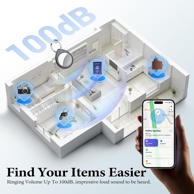 Detalle de QCOQ® Air Tags Lot de 4 Noir 2026 : traceur Bluetooth anti-perte pour clés et bagages compatible Localiser (iOS)