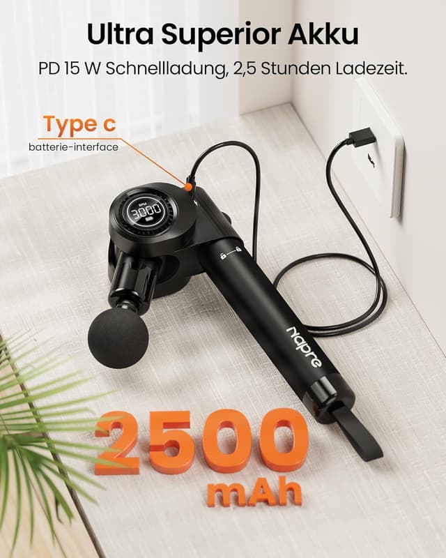 Thumbnail 6 de Napre faltbare Massagepistole mit Verlängerungsgriff, 32 Geschwindigkeiten & 6 Aufsätzen