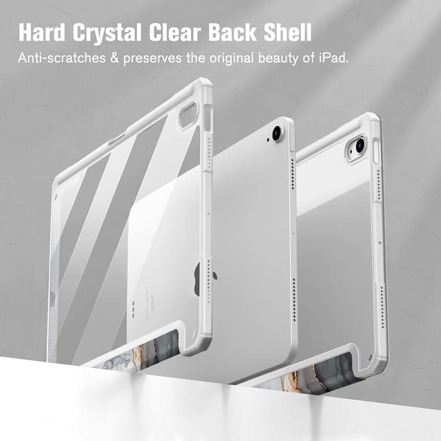 Detalle 2 de FINTIE Hybrid Case for iPad Air 11-inch (M4/M3/M2) – shockproof slim clear acrylic cover with Pencil holder, cloudly marble