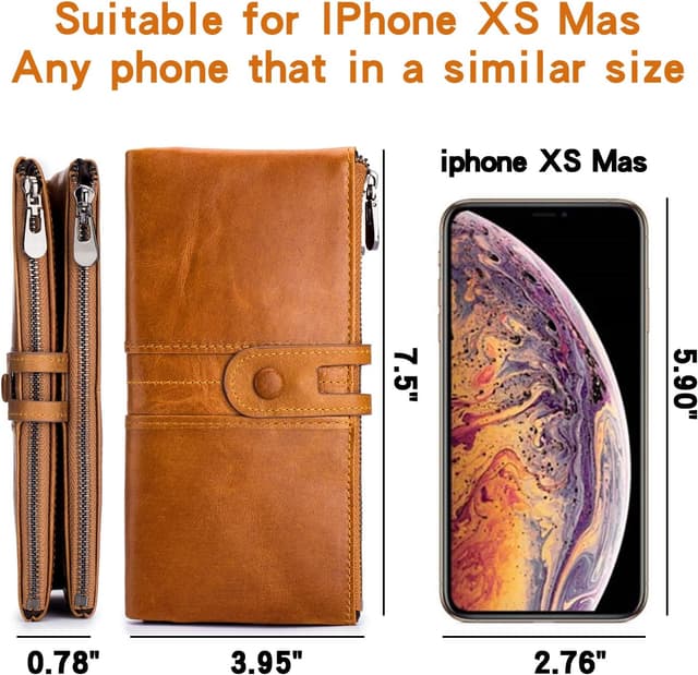 Detalle de Roulens Genuine Leather women’s slim zip bifold clutch wallet with RFID blocking