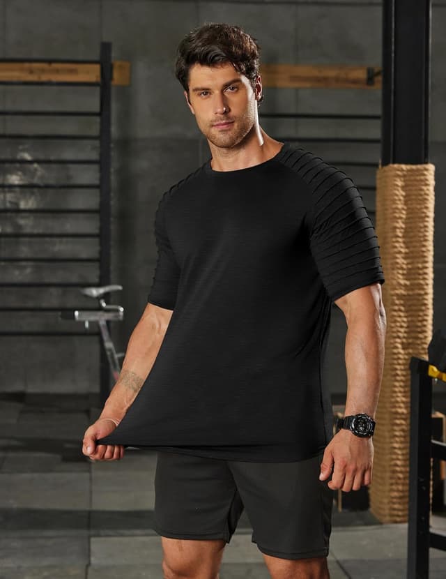 Detalle de COOFANDY T-shirt de sport homme à col rond et manches raglan