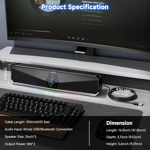 Detalle de Senzer CS30 Bluetooth speaker bar for PC