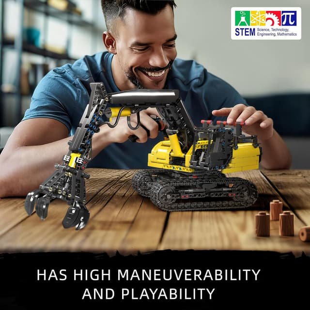 Detalle de Mould King 17077 Technik Pelle chenillée avec pince hydraulique en bois (version statique)