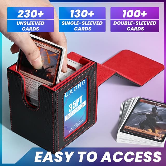 Detalle 2 de UAONO Magic Deck Box für MTG Commander (EDH) mit Top Loader, 2 Trennwänden und Magnetschluss