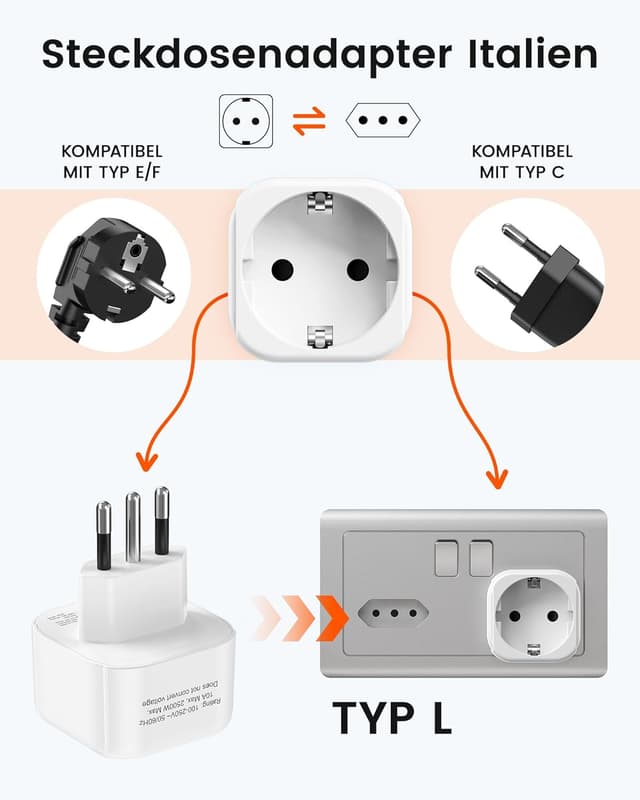 Detalle 2 de LENCENT 2X Reiseadapter Typ-L 2500W
