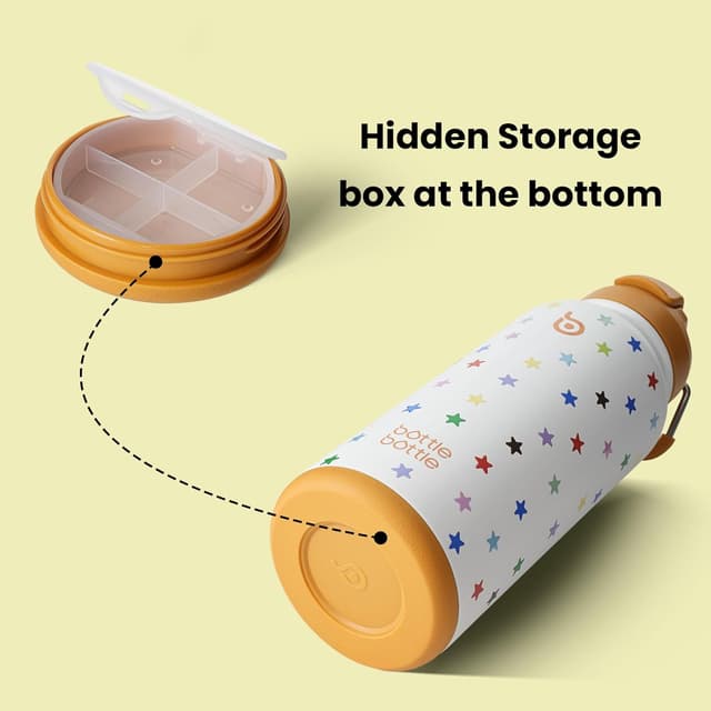 Detalle 2 de bottlebottle BOTTLE BOTTLE Edelstahl-Trinkflasche 1 l mit Strohhalm & Pillenfach (doppelwandig, auslaufsicher)