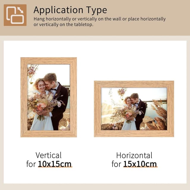 Detalle 2 de 10x15 & 4x6 Picture Frames Set of 3 with Perspex Glass and Natural Wood Effect (wall or table top)