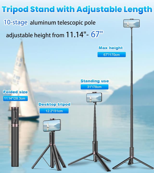 Detalle de TONEOF 67" Selfie Stick Tripod with Remote