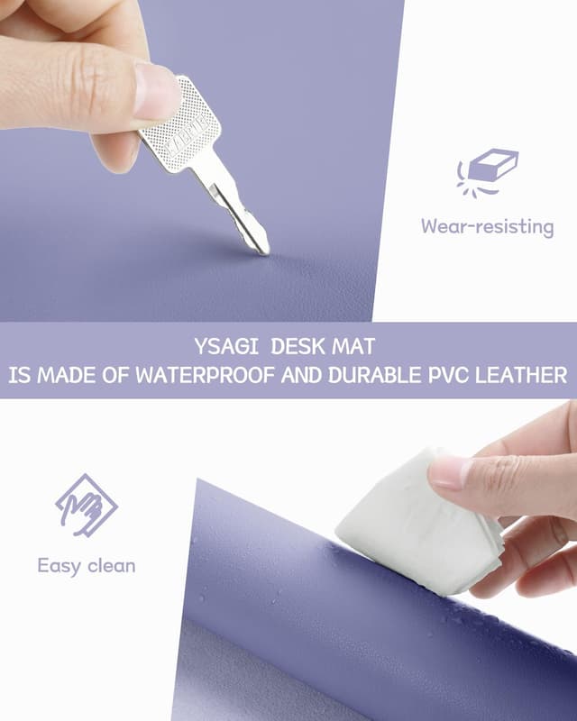 Detalle de YSAGi Non-Slip Desk Pad (90 x 43 cm) – Waterproof PVC Leather Desk Protector in Lavender