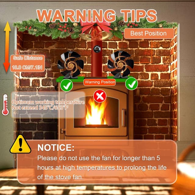Detalle 2 de Tomersun Log Burner Stove Fan 6 Blades with Thermometer Woodburning Heat Powered Fire Fans for Fireplace/Wood Burning Stove/Log Burner
Tomersun Log Burner Stove Fan 6 Blades with Thermo…