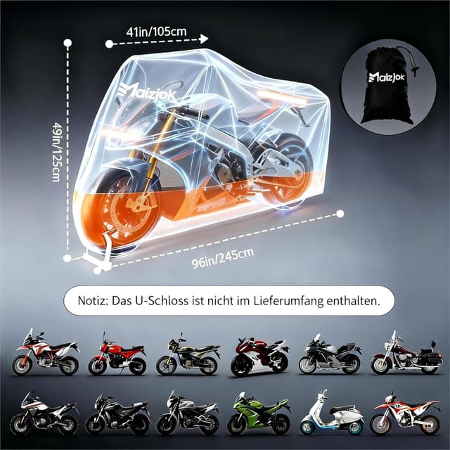 Thumbnail 4 de Maizjok Motorradabdeckplane 245x105x125 cm 🏍