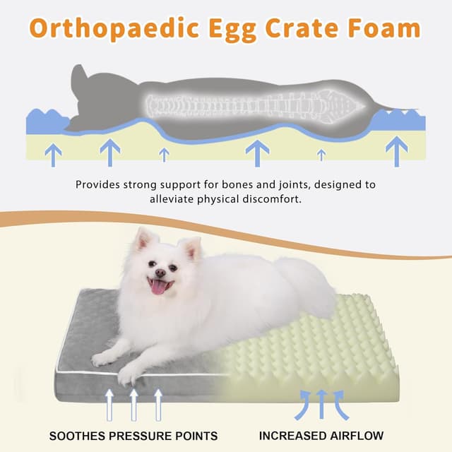 Detalle de KSIIA Small Orthopedic Dog Bed (73x45x7cm) with Removable Cover, Waterproof TPU Layer & Non-Skid Base