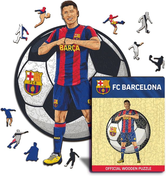 Detalle de Puzzle di legno 100% sostenibile Iconic Puzzles Barcellona con Lewandowski, taglia M, 270 pezzi