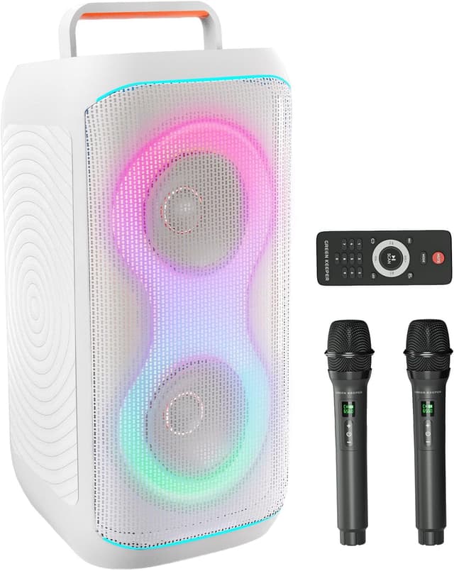 Detalle de GKD61 Karaoke Machine for Adults with 2 Wireless UHF Microphones, 400W Peak Portable Bluetooth Party Speaker
