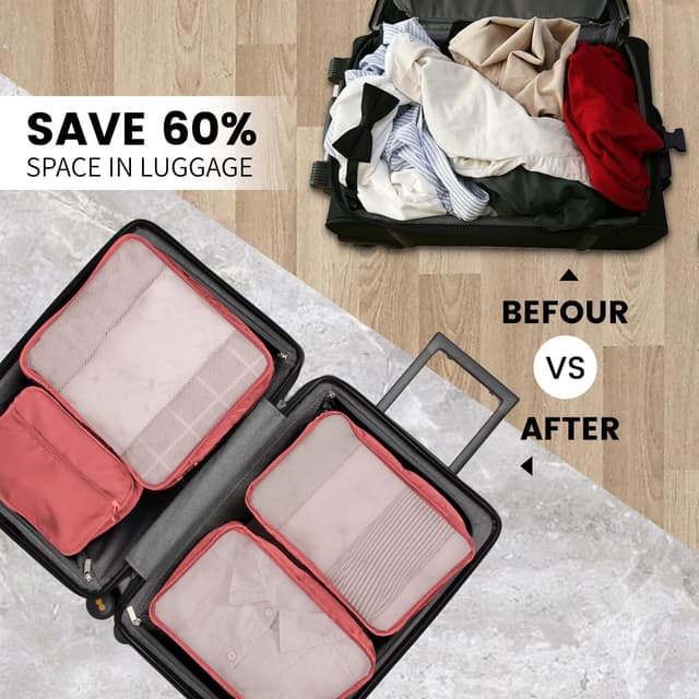 Detalle 2 de QiYiCAT Packing Cubes 12-teilig – Large Suitcase Organizer (Koffer Organizer & Packtaschen) in Knalliges Pink