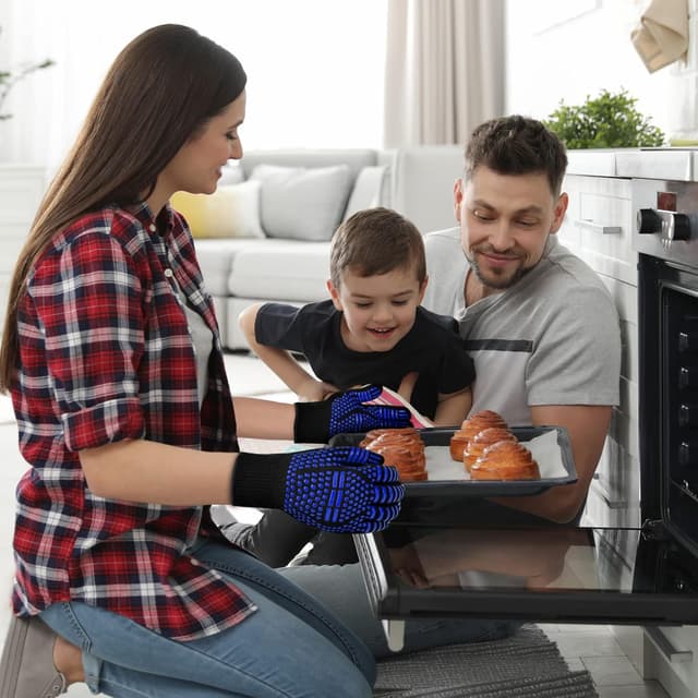 Detalle 1 de flintronic Heat Resistant Grill Gloves (Blue) – oven, BBQ and soldering hand protection up to 800°C