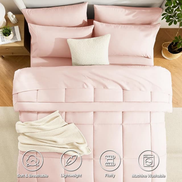 Detalle 2 de CozyLux Twin XL Comforter Set (Blush Pink) 5-Piece Bed in a Bag for College Dorms