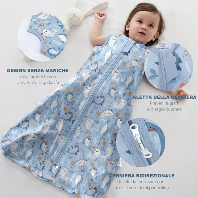 Detalle de Mosebears Sacco nanna estivo 0,5 tog in 100% cotone traspirante (Blu, M 6-12 mesi)